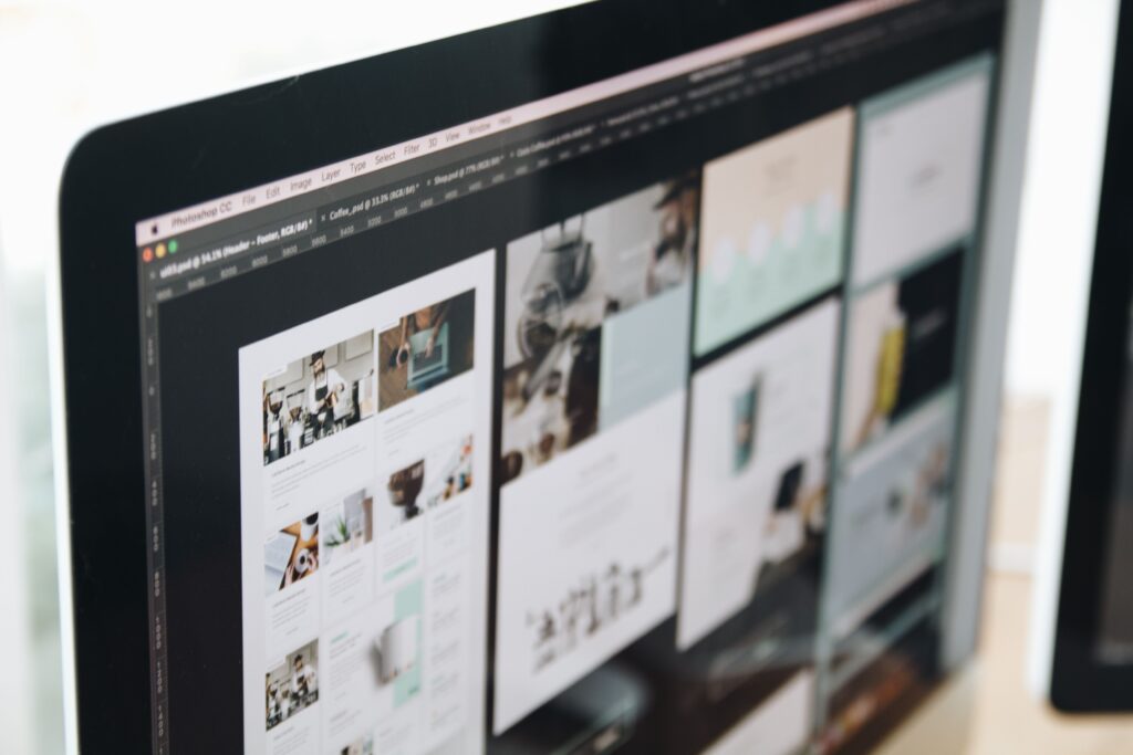 Web design project on computer screen
