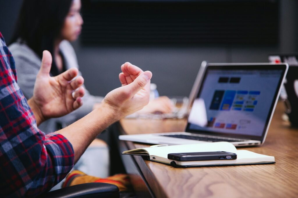 Marketing leader guiding a strategy meeting