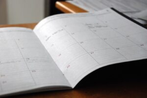 Open monthly planner for a social media content calendar