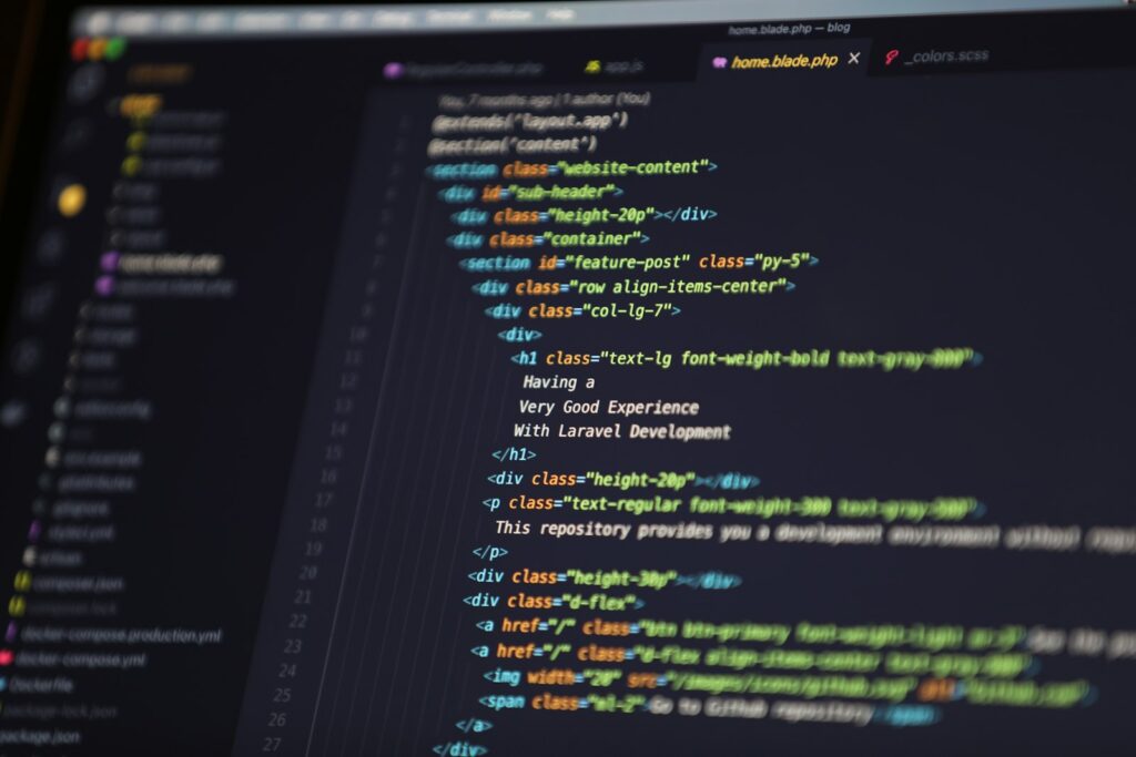 Website HTML code on screen for Core Web Vitals fixes