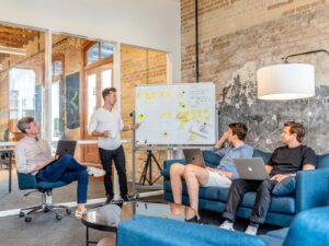 SaaS startup team planning a go-to-market strategy