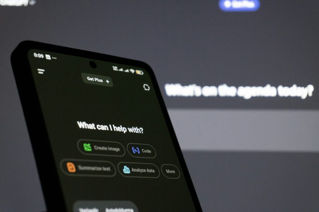 AI assistant interface on a smartphone for AEO marketing