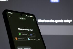 AI assistant interface on a smartphone for AEO marketing