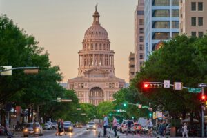 Downtown Austin tower beside the Texas State Capitol