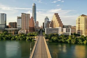Downtown Austin Texas skyline over the river