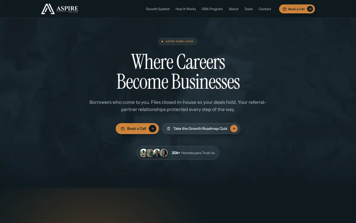Aspire Home Loans website design by White Wolf Marketing, desktop view