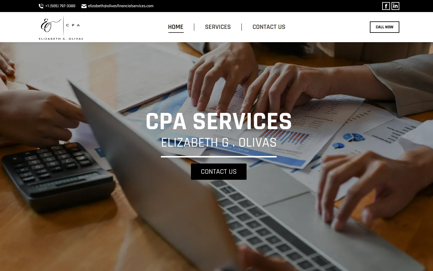 Elizabeth Olivas CPA website design by White Wolf Marketing, desktop view