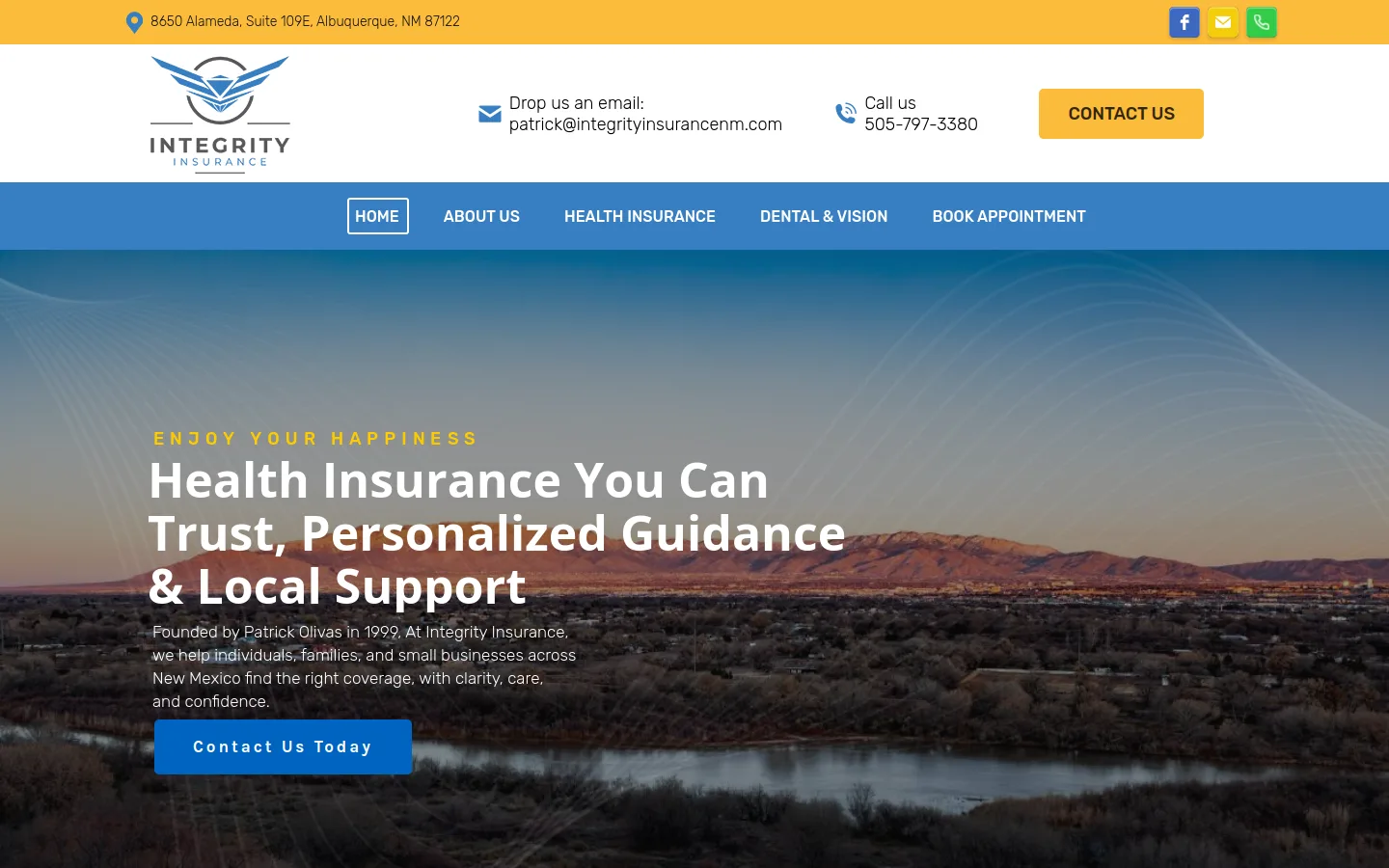 Integrity Insurance website design by White Wolf Marketing, desktop view