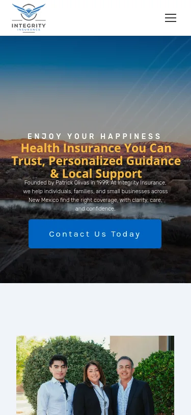 Integrity Insurance website design by White Wolf Marketing, mobile view