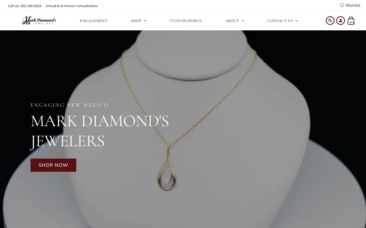 Mark Diamond’s Jewelers website design by White Wolf Marketing, desktop view