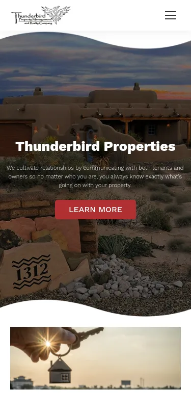 Thunderbird Properties website design by White Wolf Marketing, mobile view